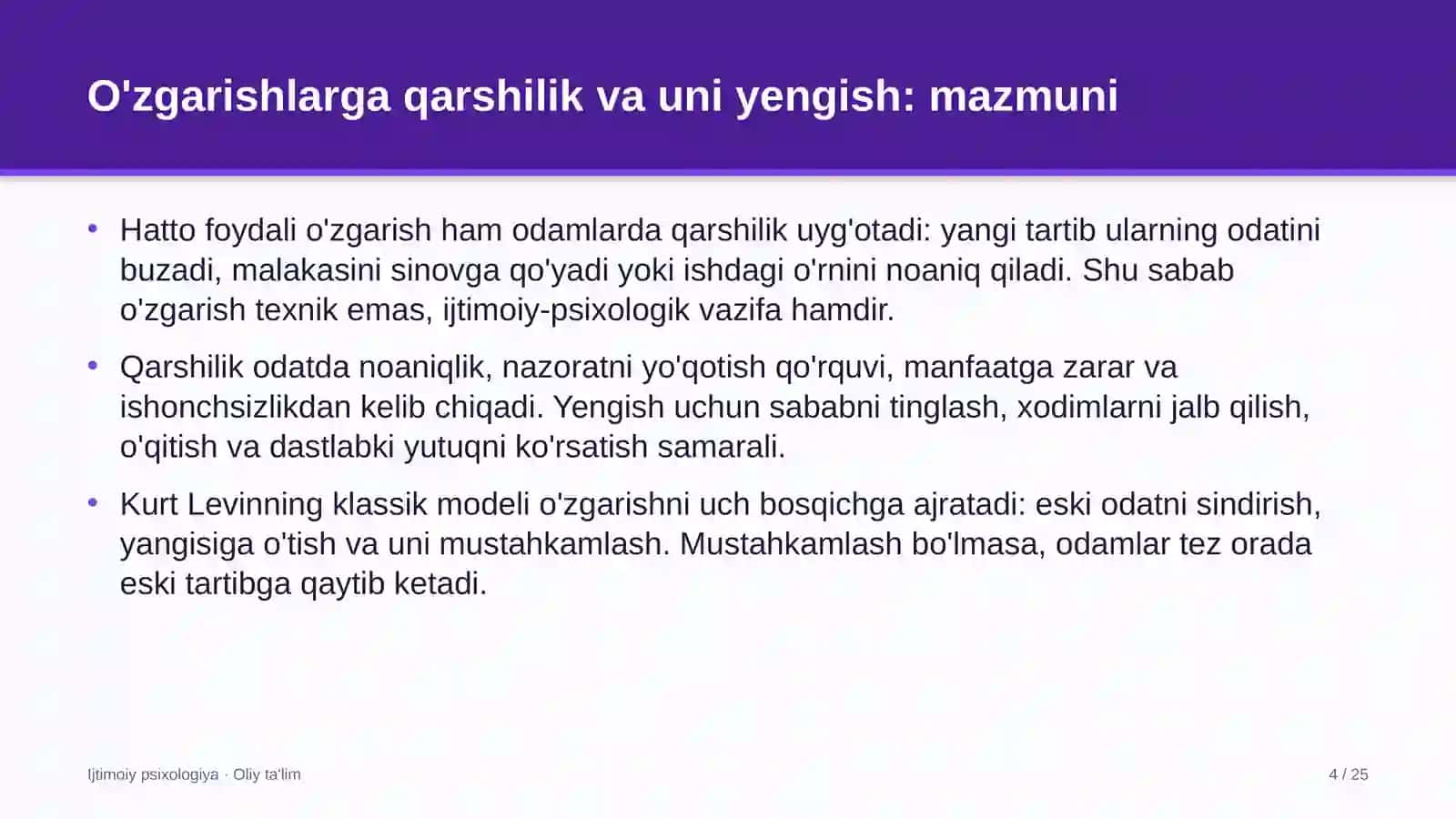 Daryo transportida o'zgarishlarga qarshilik va uni yengish 4