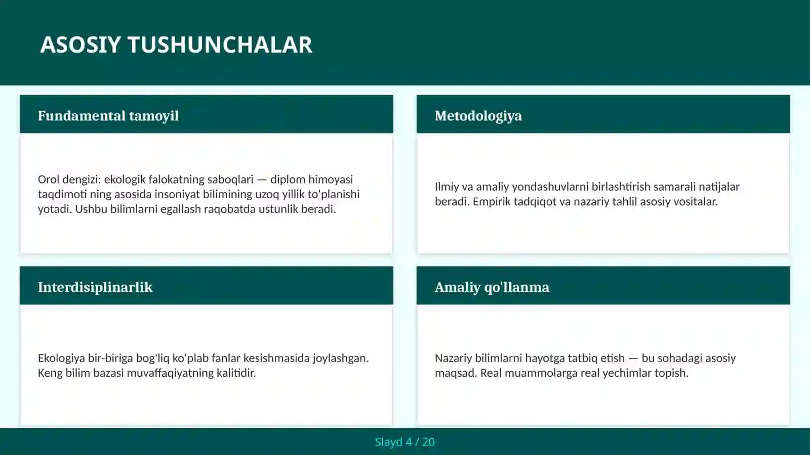 Orol dengizi: ekologik falokatning saboqlari — diplom himoyasi taqdimoti 4