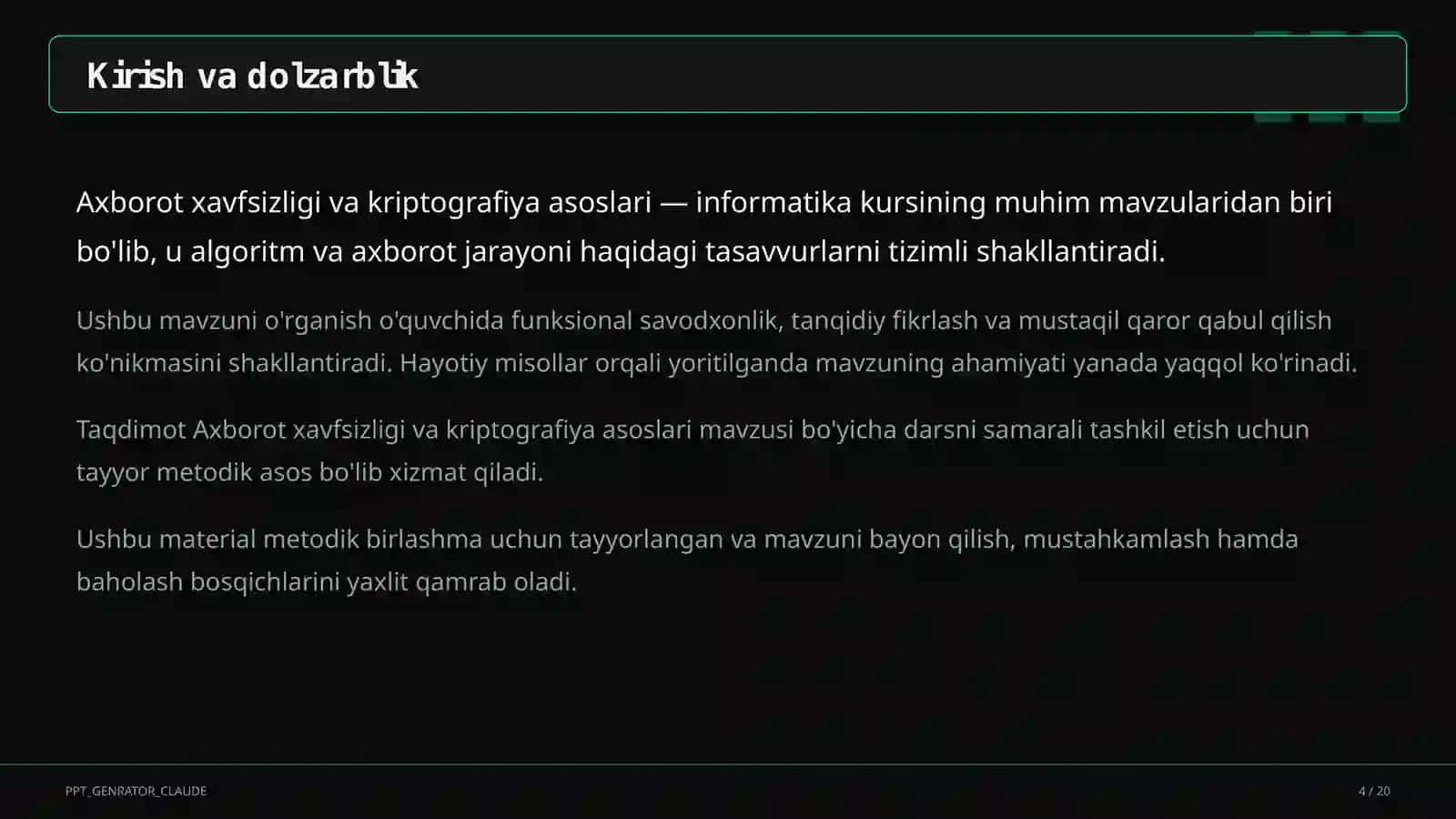 Axborot xavfsizligi va kriptografiya asoslari (10-sinf) 4