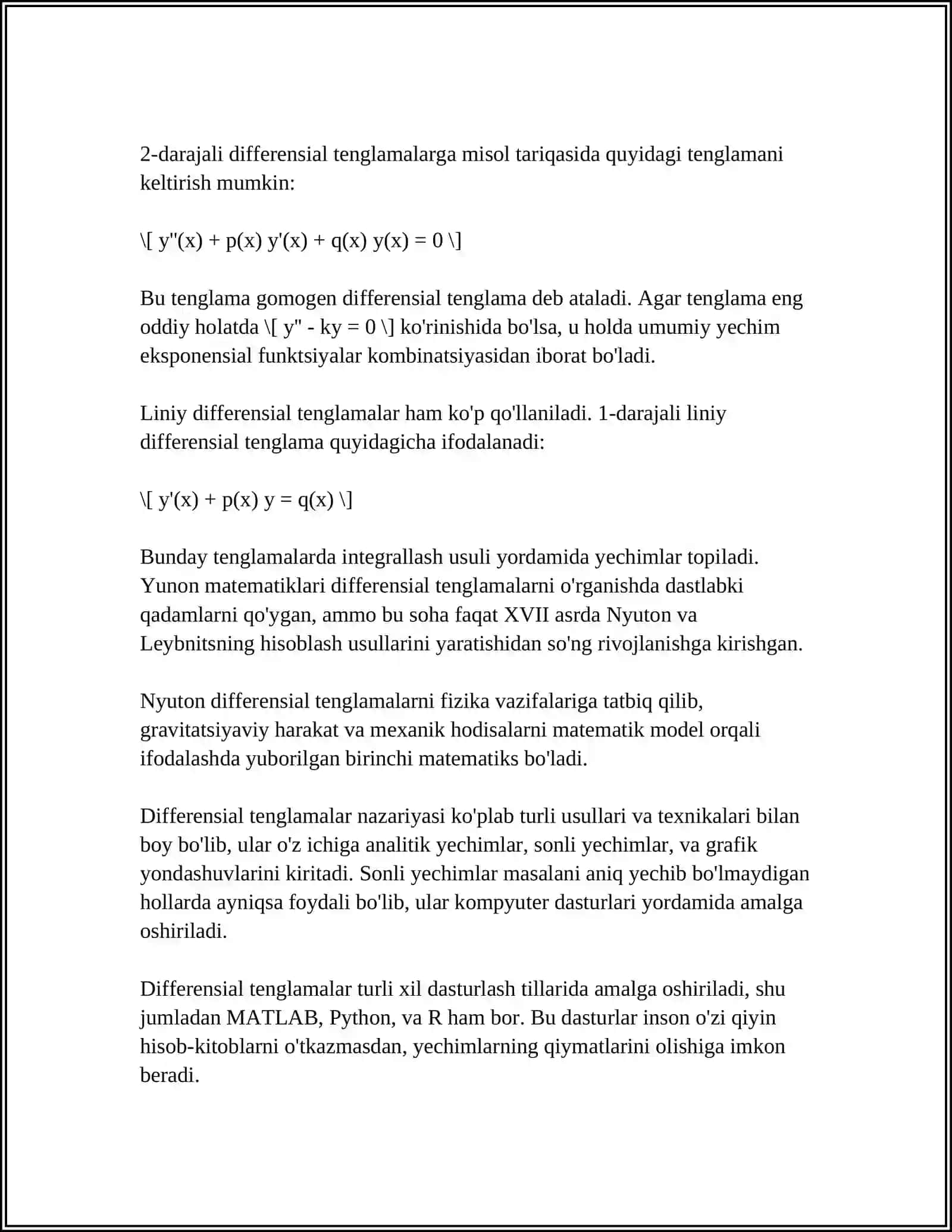 MUSTAQIL ISH Mavzu: DIFFRENSIAL TENGLAMALAR 4