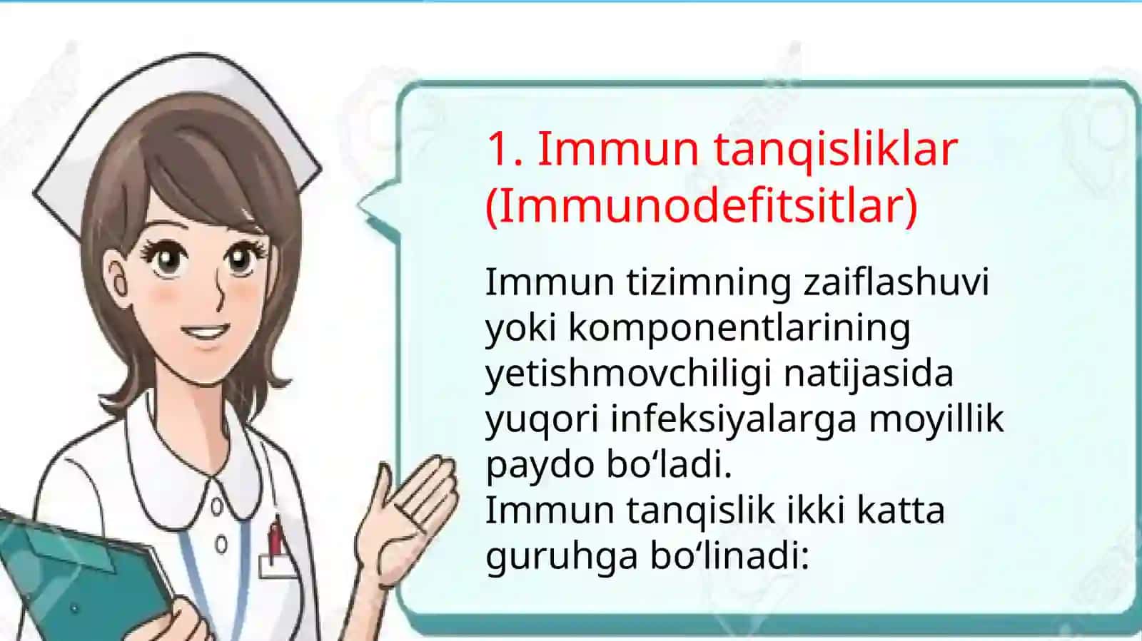 immunopatalogiya hozirgi zamon klassifikatsiyasi:tug'ma va hayot davomida orttirilgan immun tanqisli 4