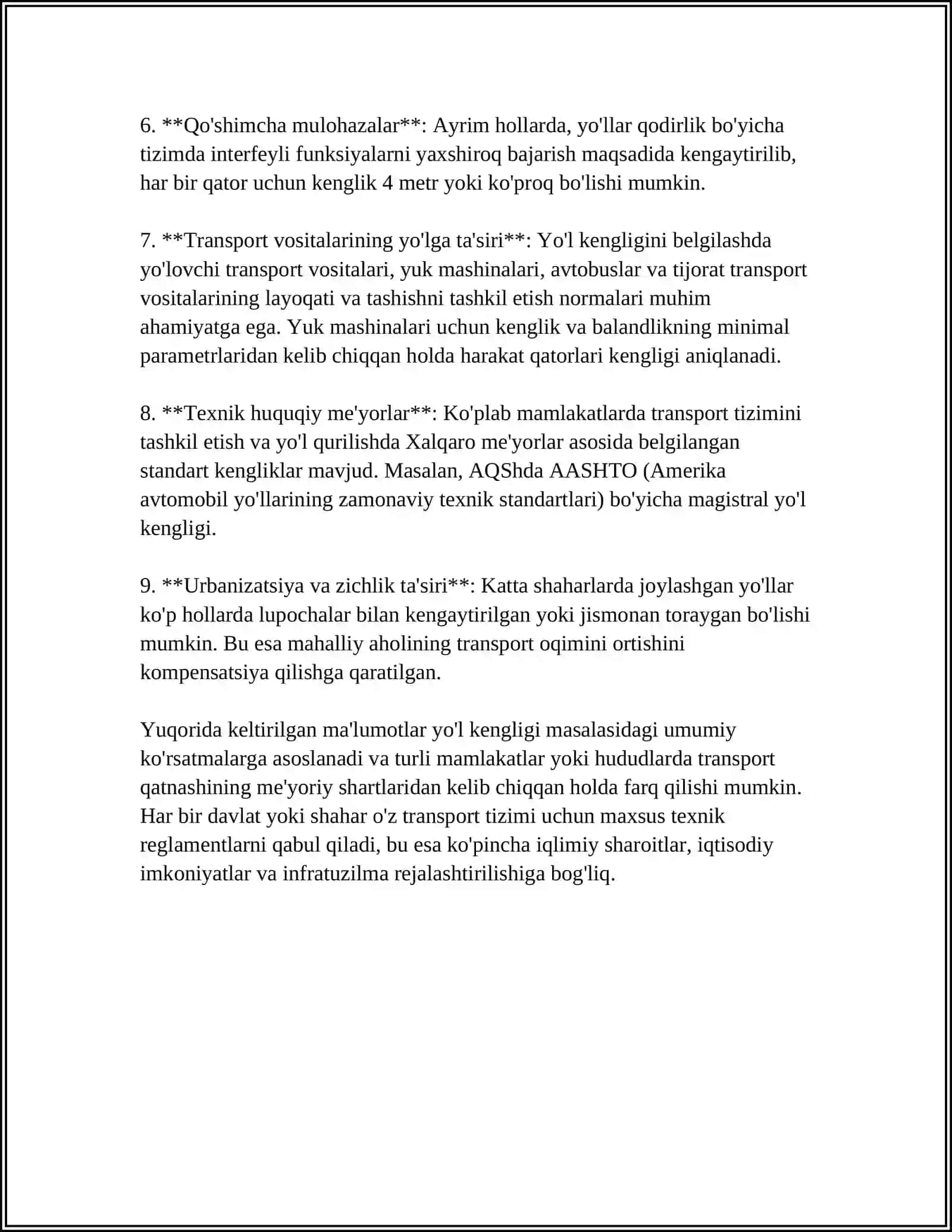 YŌLNING GEOMETRIK PARAMETRLARI, HOLATI VAJIHOZLANGANLIK TUĞRISIDAGI MAʼLUMOTLARNI YIĞISH 4