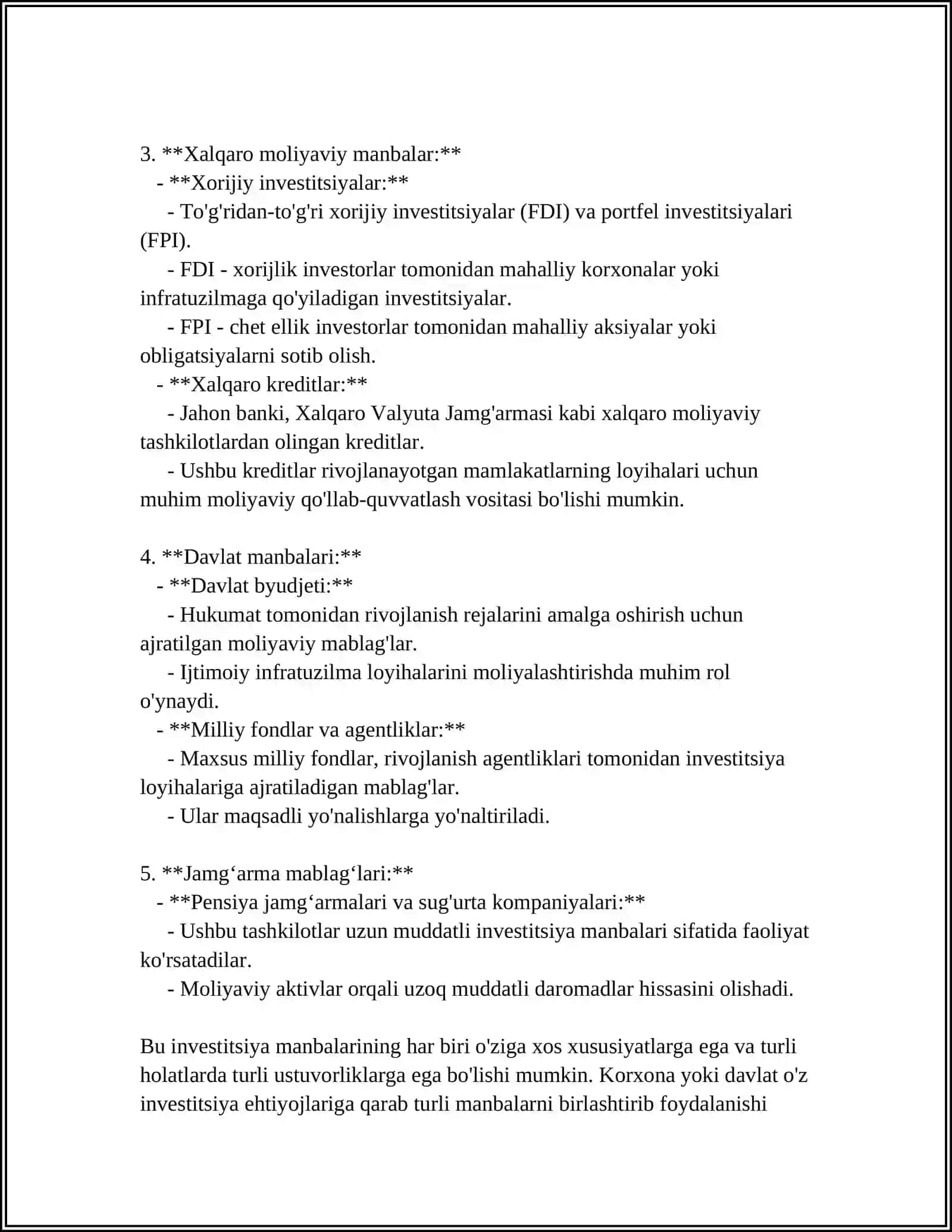 Investitsiya manbalari: turlari va xususiyatlari 4