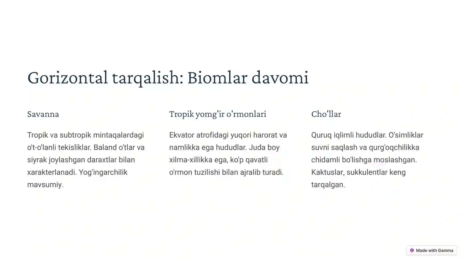 O'simliklar jamoasining geografik tarqalishi: Gorizontal va vertikal poyansnost areali 4