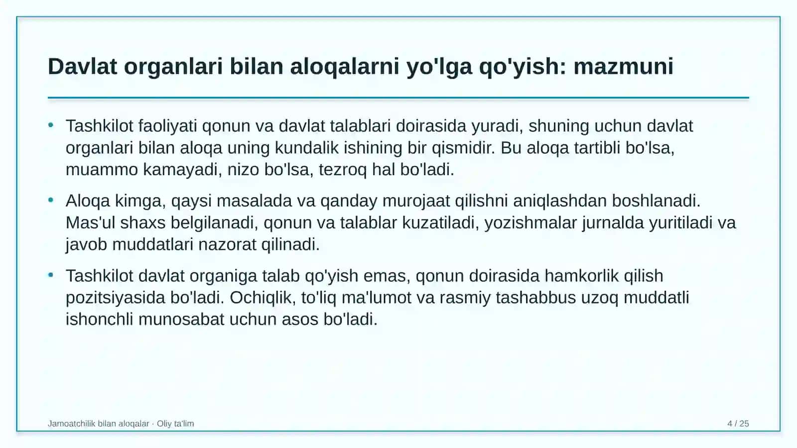 dasturiy ta'minotni testlash sohasida davlat organlari bilan aloqalarni yo'lga qo'yish 1191 4