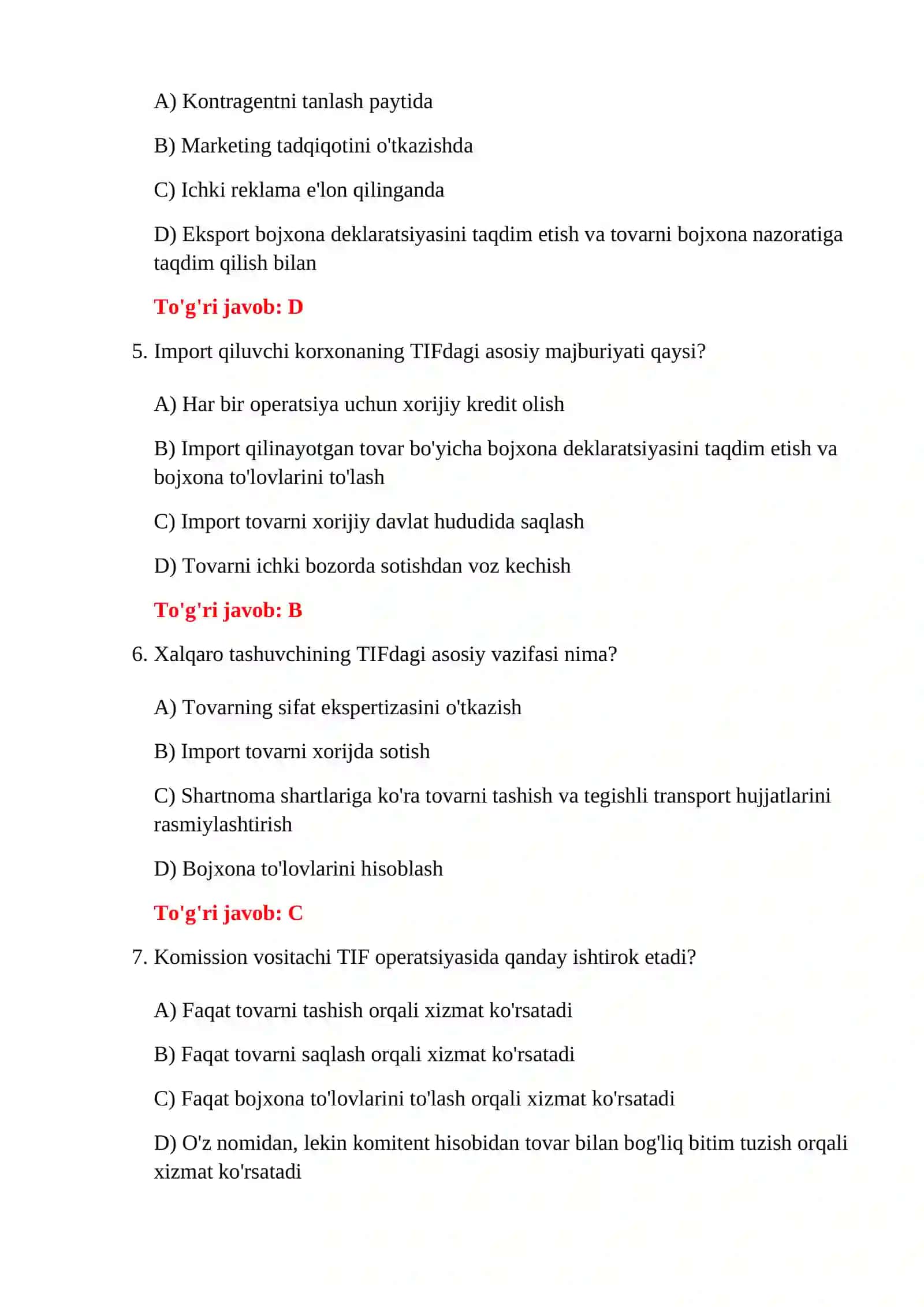 TIF OPERATSIYALARI TESTLARI 4