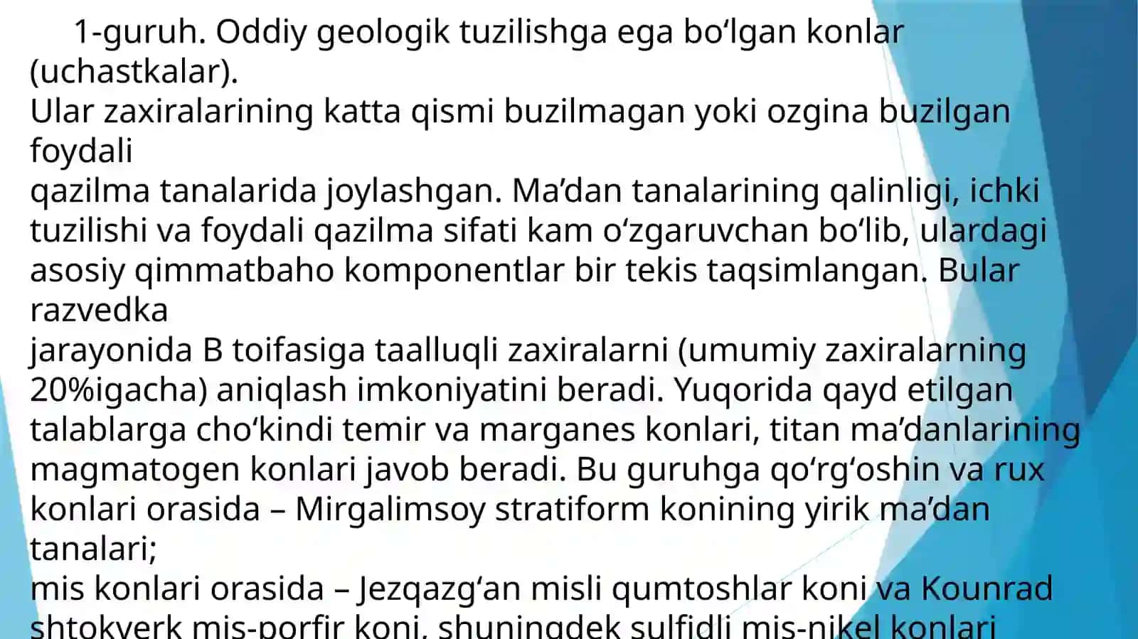 Razvedka qilish maqsadida foydali qazilma boyliklarini tartiblash, guruhlarga ajratish 4
