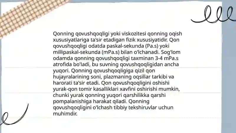 Biologik suyuqliklarning qovushqogʻligi 4