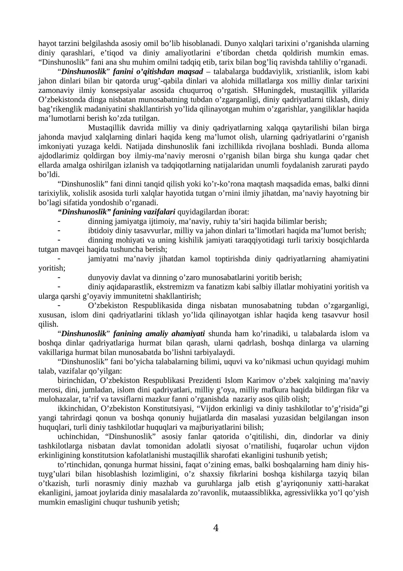 Dinshunoslik fanining predmeti, maqsadi va vazifalari 4