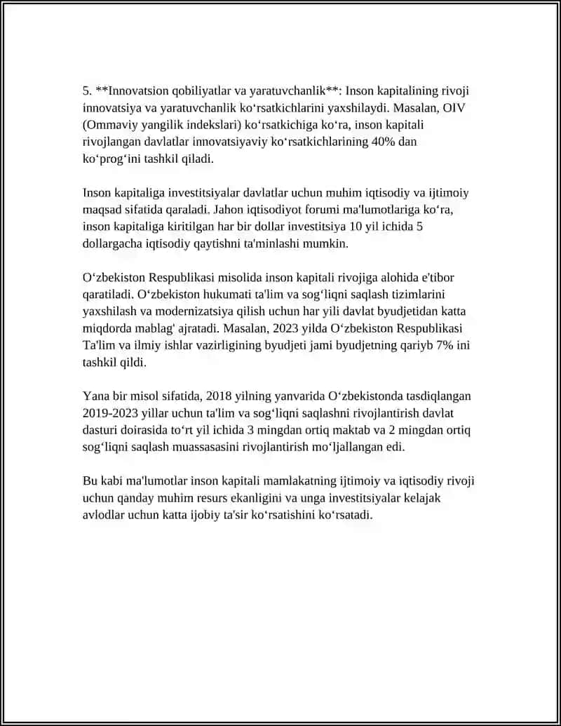 INSON KAPITALI VA UNGA INVESTITSIYALAR KIRITISHNI RIVOJLANTIRISH 4
