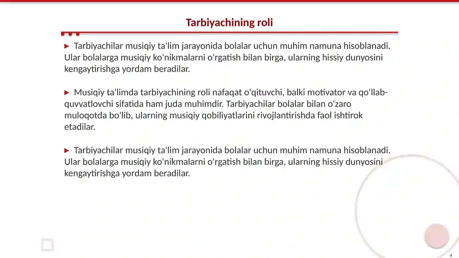 MTTda musiqiy taʼlim berishda tarbiyachining faoliyati 4