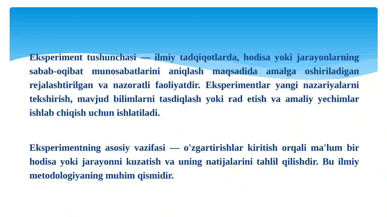 Eksperiment tushunchasi va bosqichlari uni rejalashtirish 4
