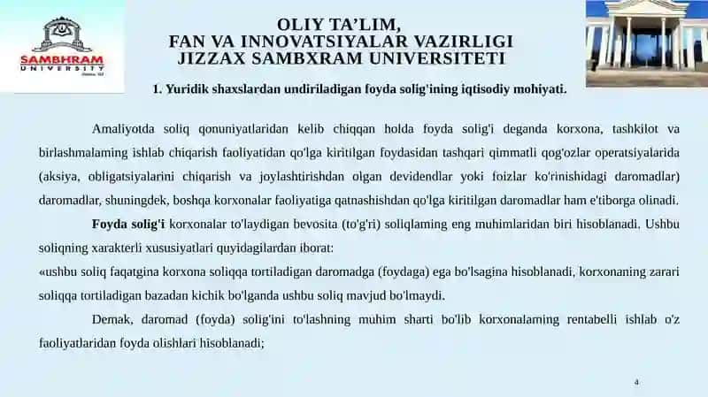 Foyda solig‘i va Aylanmadan olinadigan soliq 4