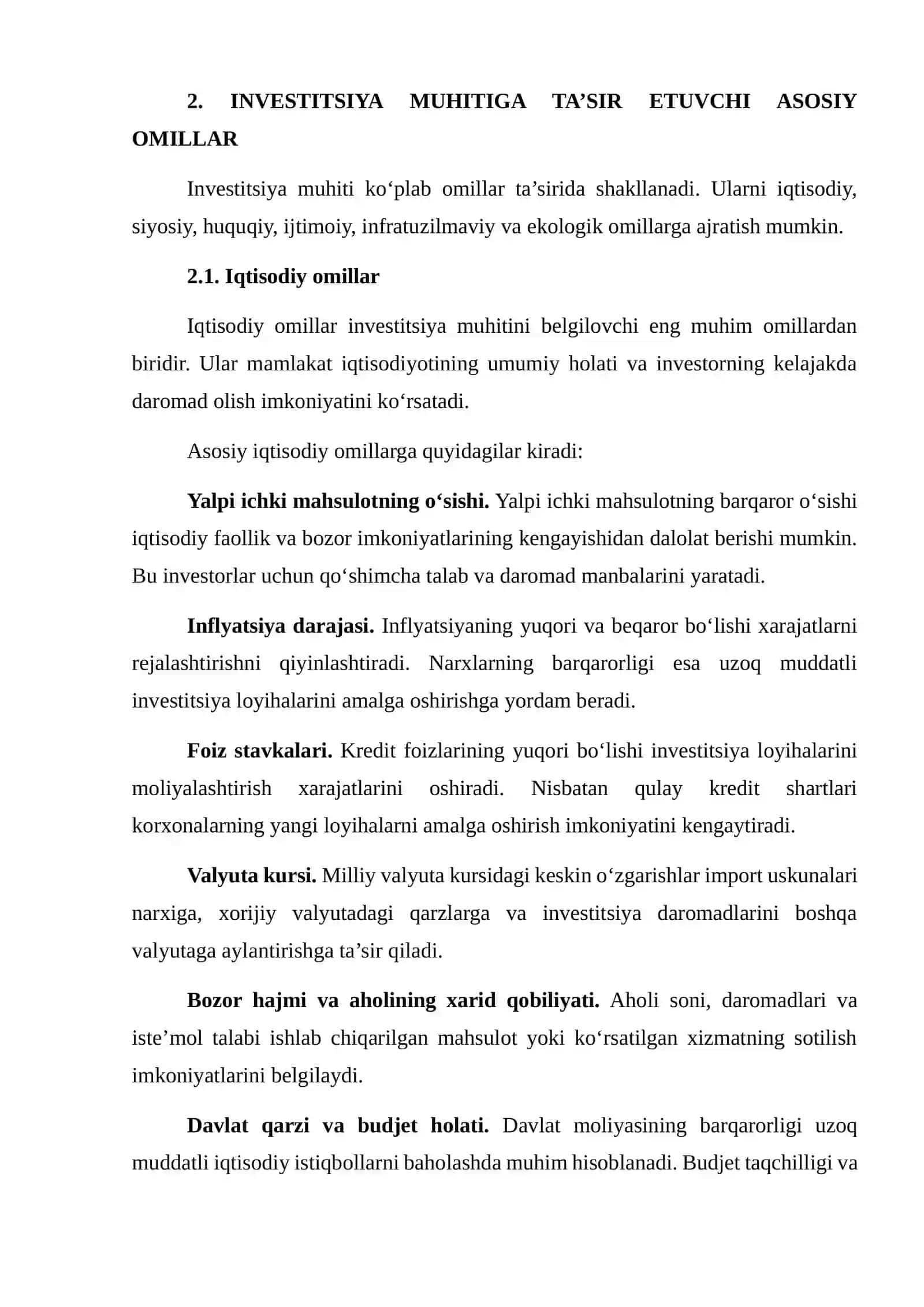 Investitsiya muhiti tushunchasi va unini baholash ko‘rsatkichlari 4