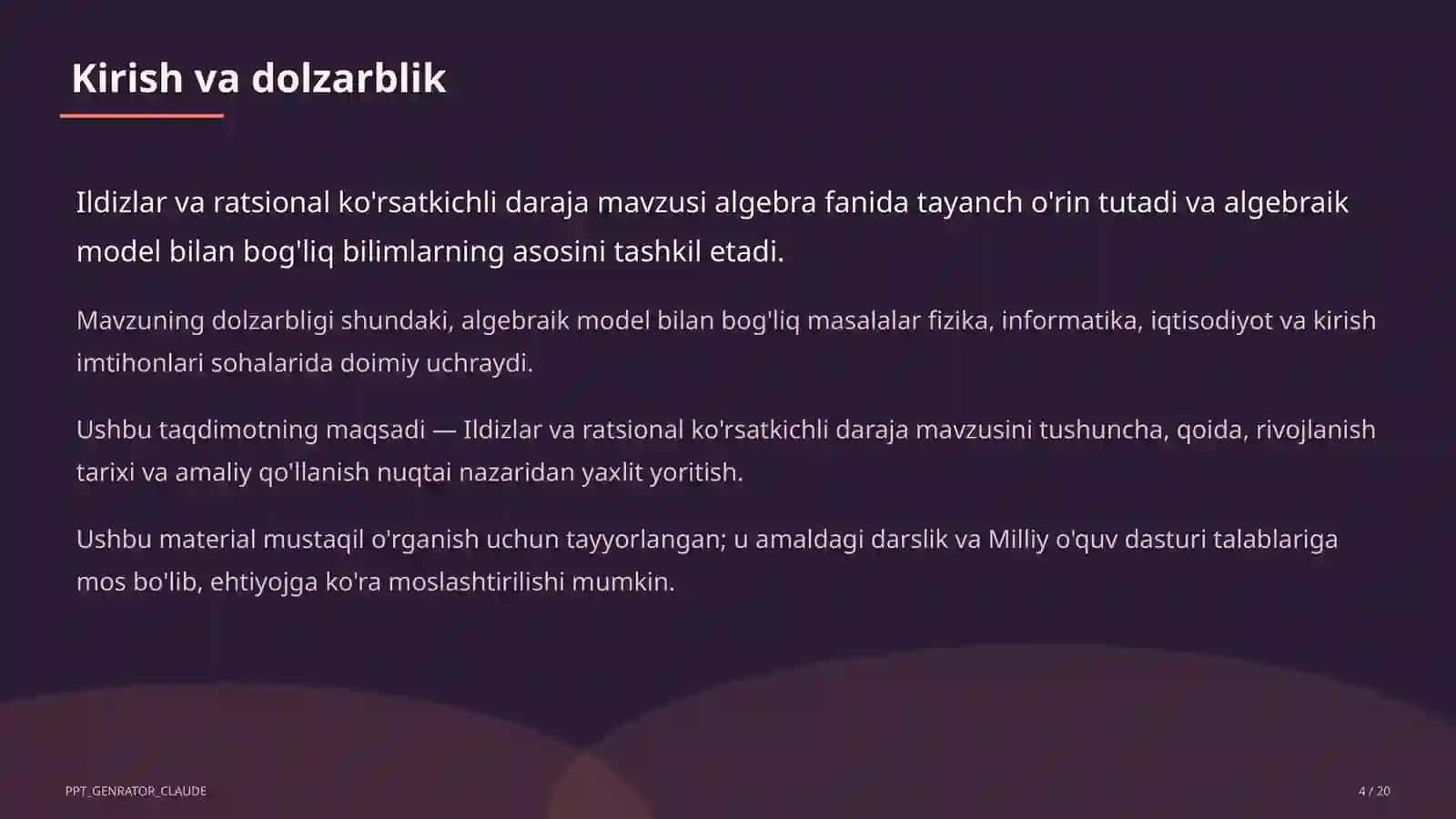 Ildizlar va ratsional ko'rsatkichli daraja (10-sinf) 4