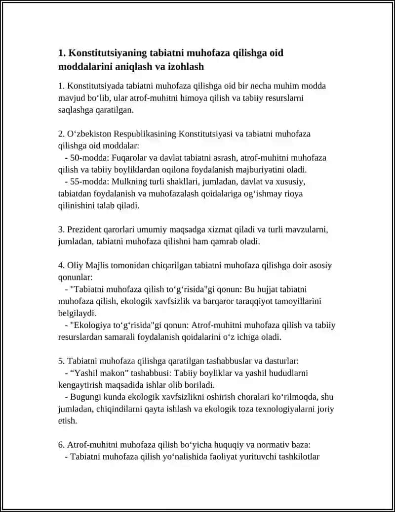 Konstitutsiyaning Tabiatni Muhofaza Qilishga oid Moddalarini Aniqlash va Izohlash 4