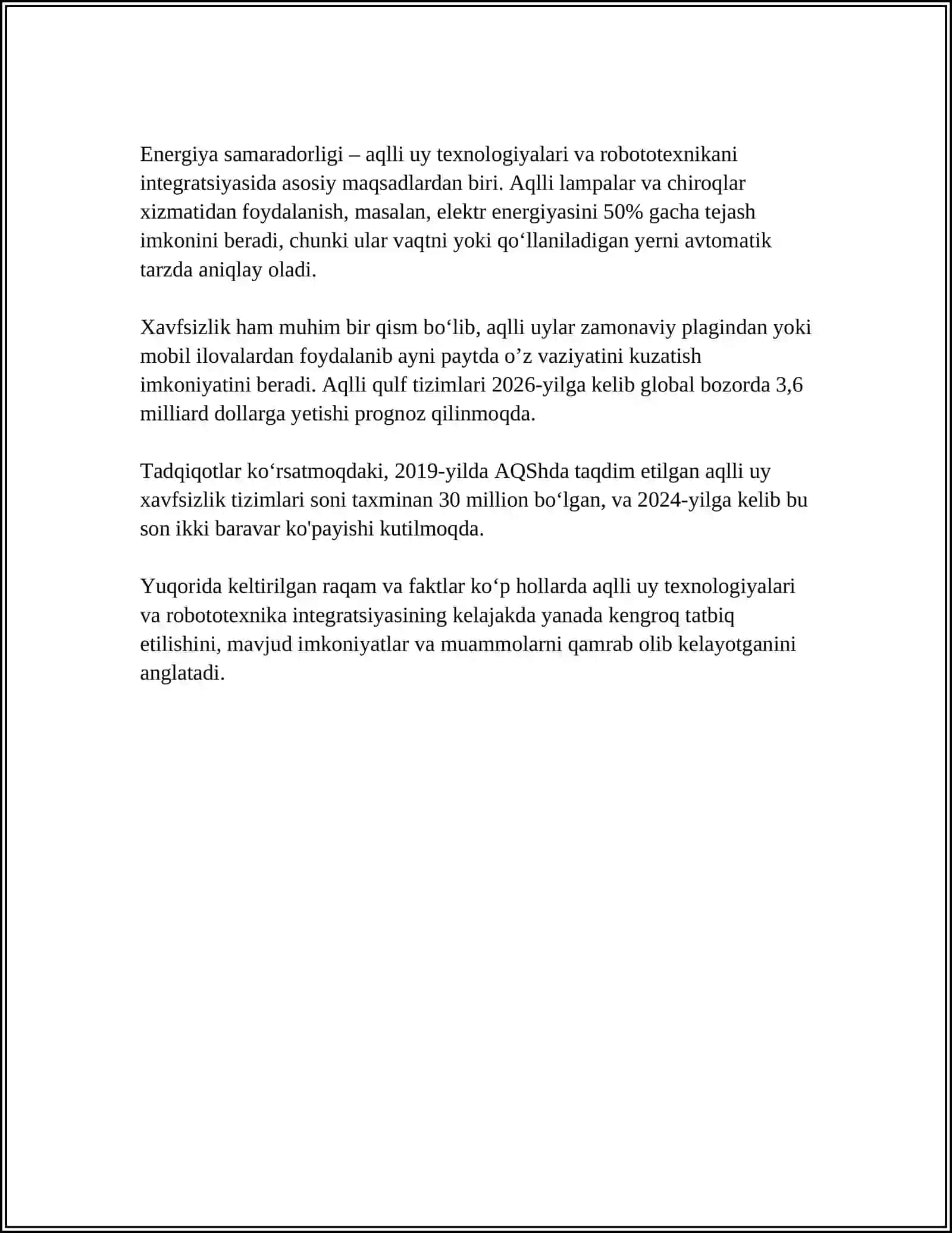 SMARTHOME (AQLLI UY) TIZIMIDA ROBOTOTEXNIKANING O'RNI 4