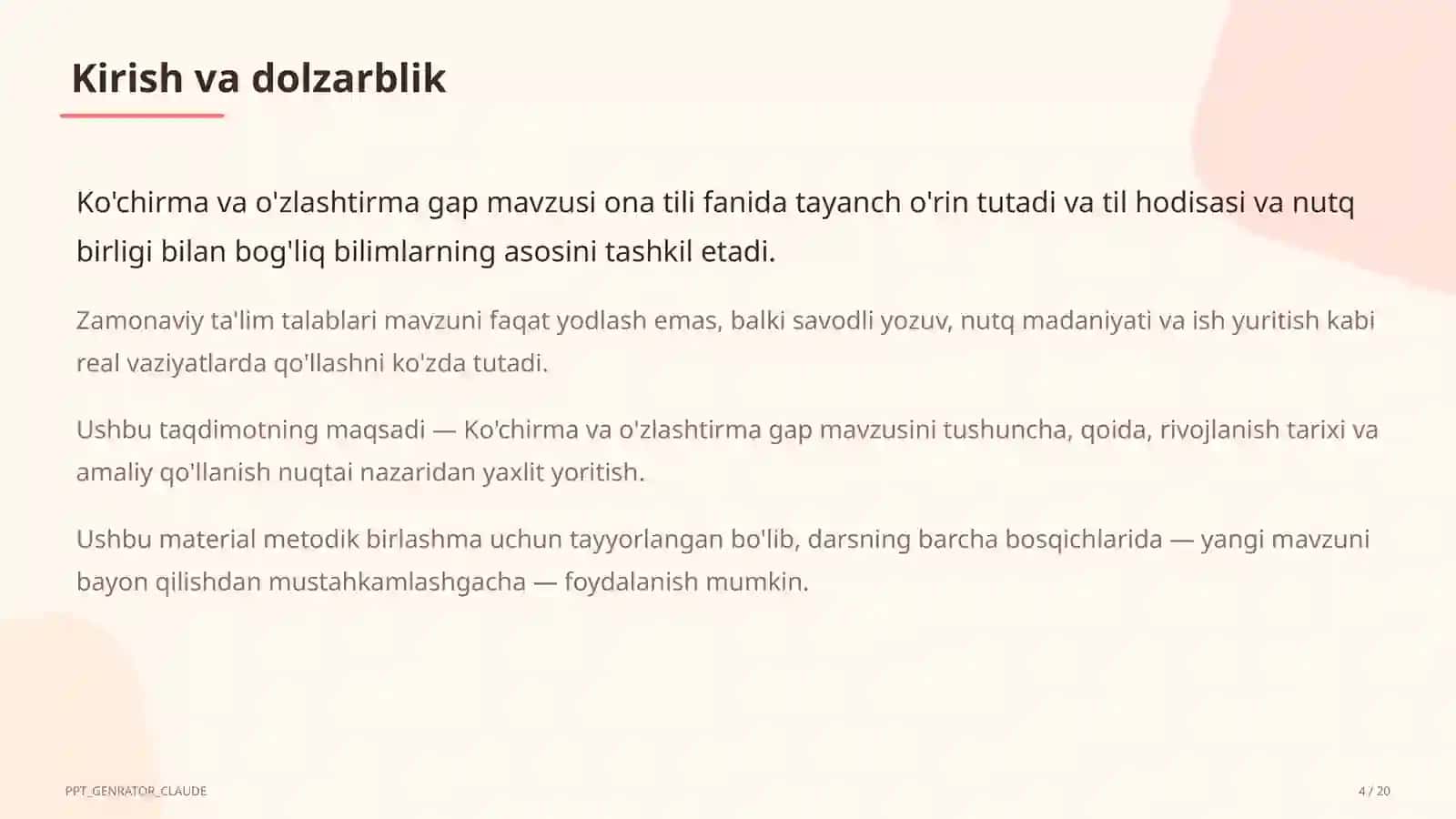 Ko'chirma va o'zlashtirma gap (9-sinf) 4