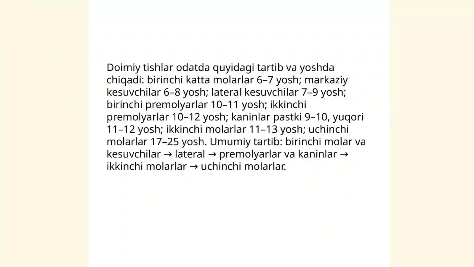 Sut tishlarining chiqishi ildizlarning shaklanishi va sut tishlarining soʻrilish muddatlari 4