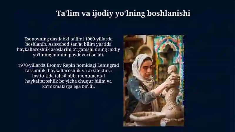 Haykaltarosh Turkman Esanov hayoti va ijodi 4