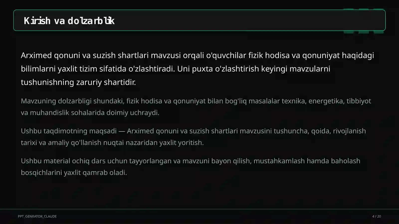 Arximed qonuni va suzish shartlari (7-sinf) 4