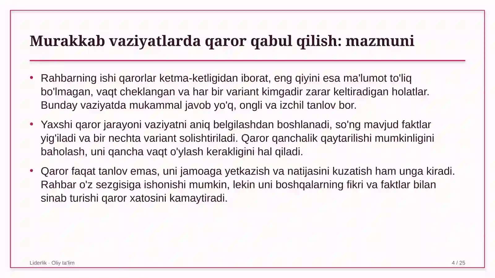 Kollektor-drenaj tizimlarida liderlikda murakkab vaziyatlarda qaror qabul qilish 4