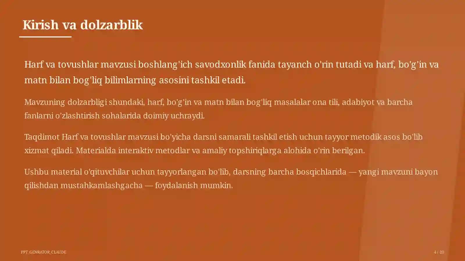 Boshlang'ich sinf: Ona tili va o'qish (1–4) — o'qituvchilar uchun 4