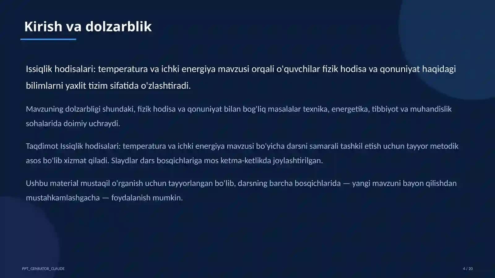 Issiqlik hodisalari: temperatura va ichki energiya (8-sinf) 4