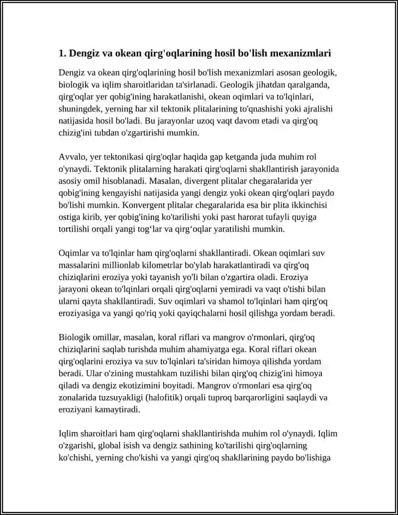 Dengiz va okean qirg'oqlarining hosil bo'lish mexanizmlari 4