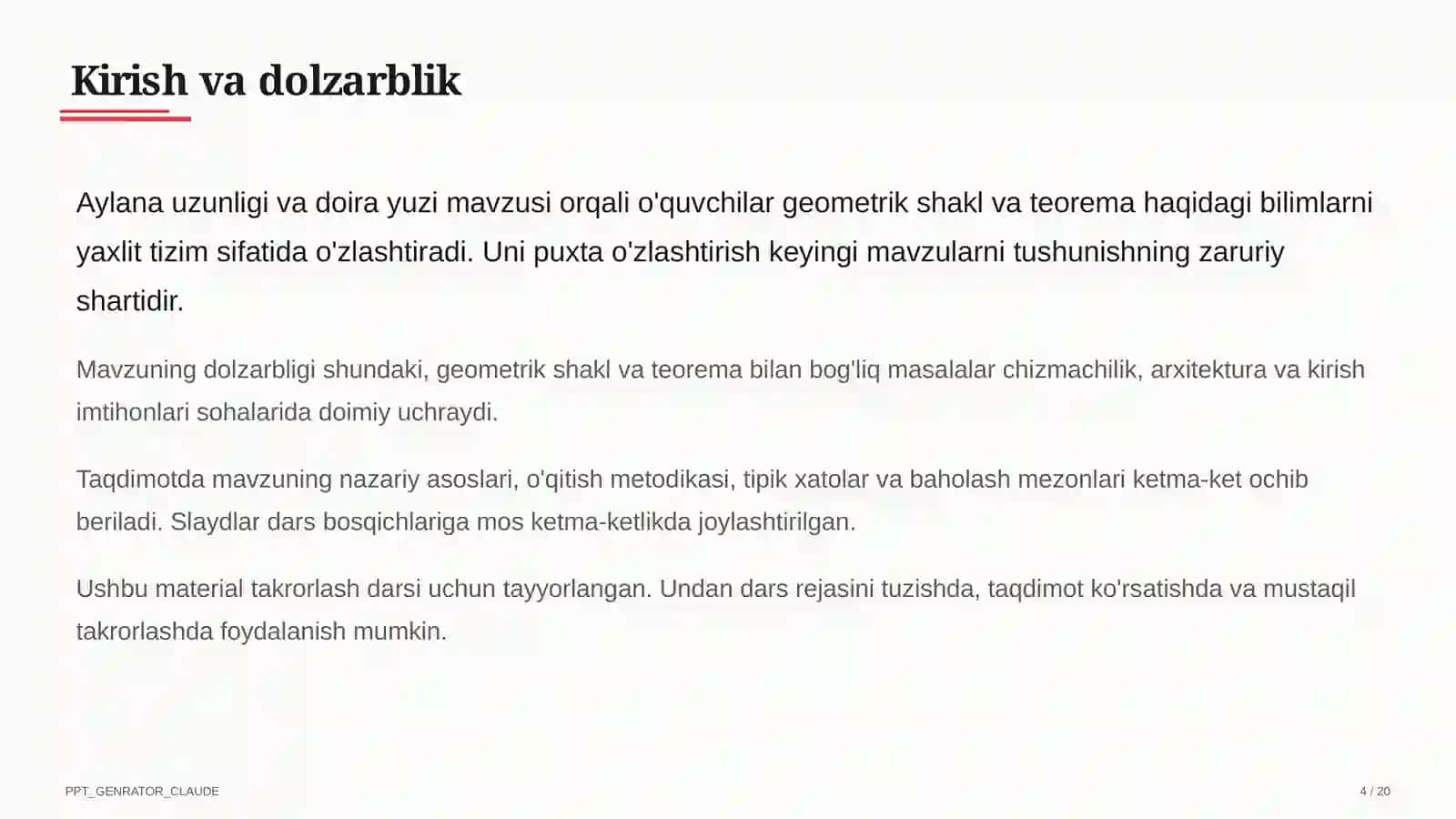 Aylana uzunligi va doira yuzi (9-sinf) 4