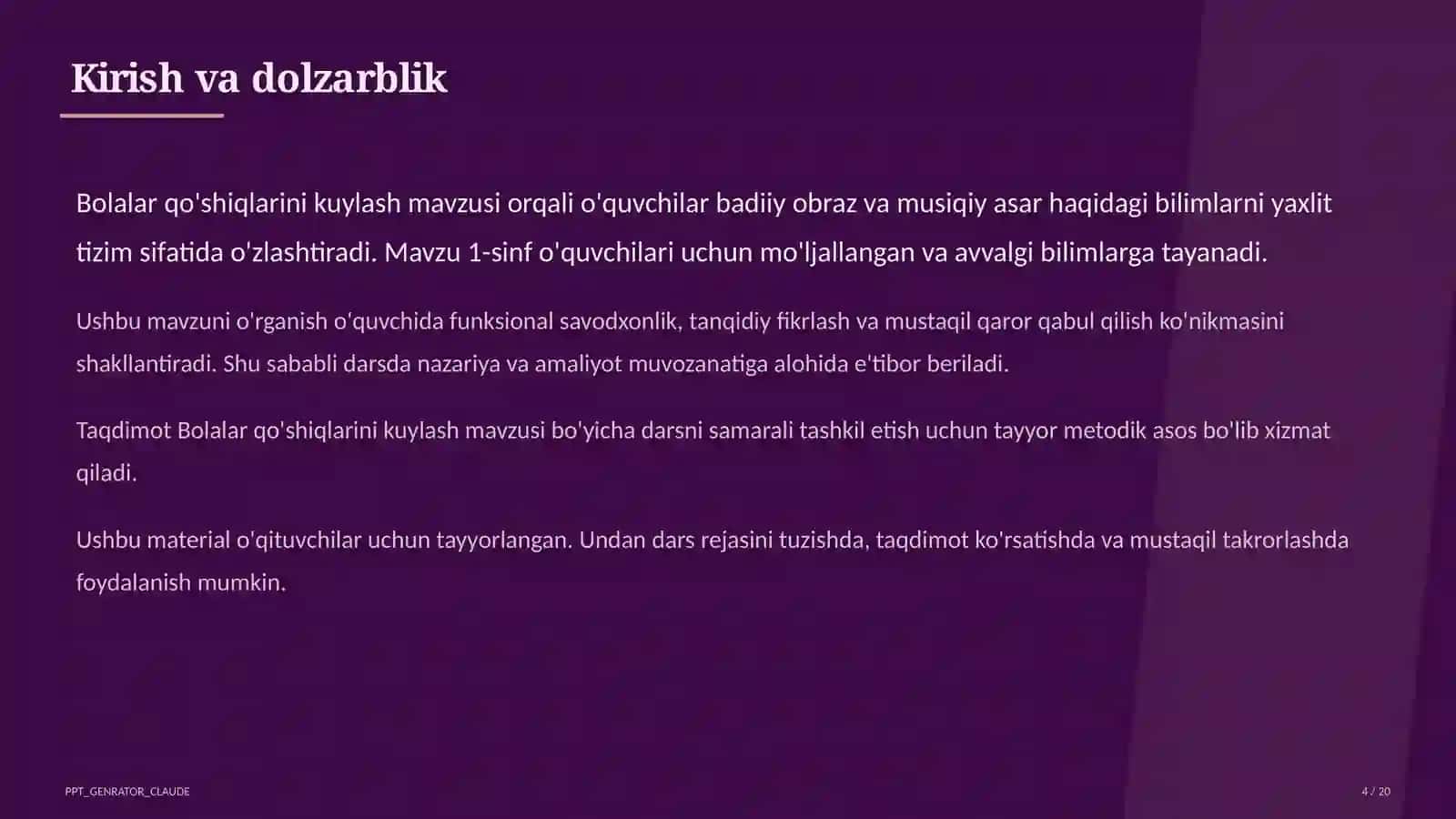 Bolalar qo'shiqlarini kuylash (1-sinf) 4