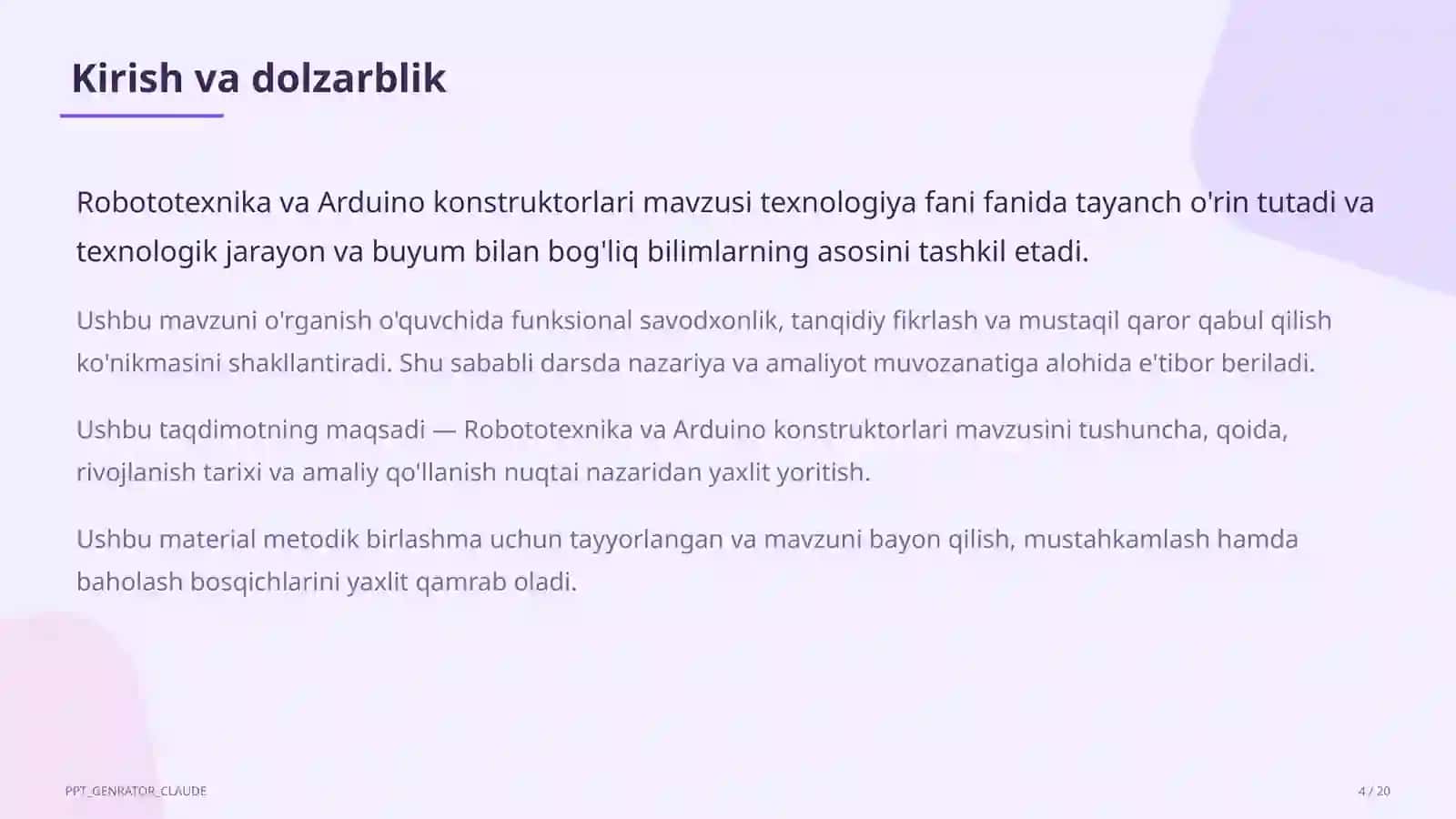 Robototexnika va Arduino konstruktorlari (9-sinf) 4