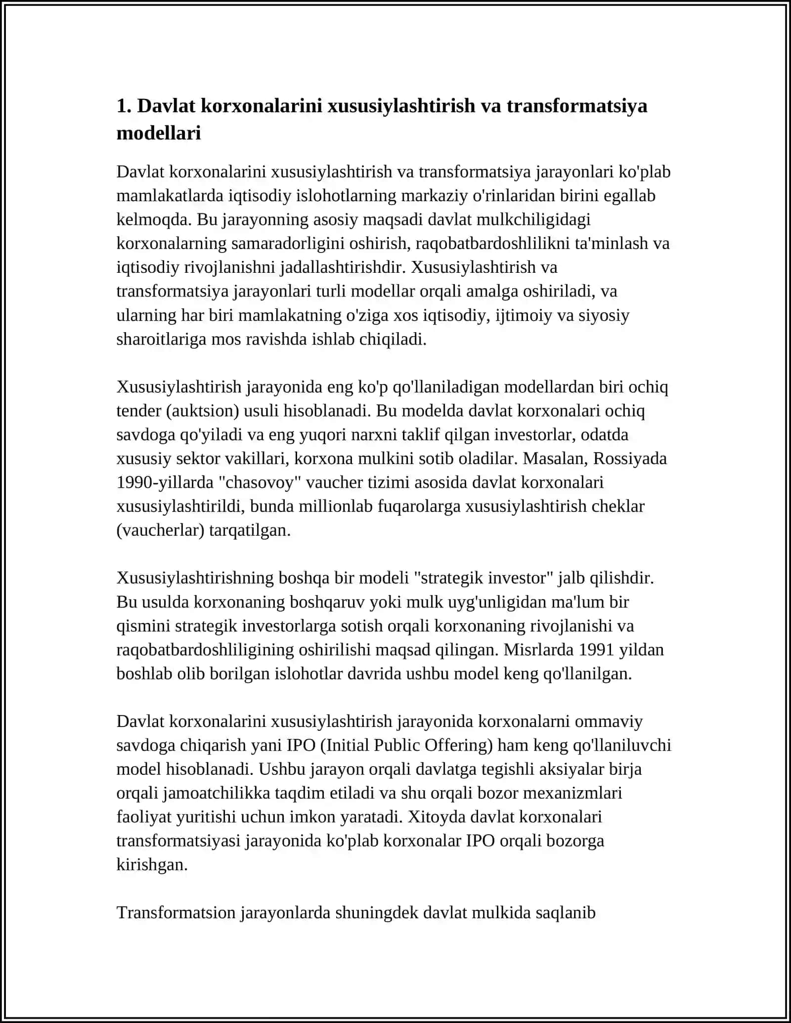 DAVLAT KORXONALARINING TRANSFORMATSIYASI VA ULARNING BOZOR MEXANIZMIDAGI O‘RNI 4