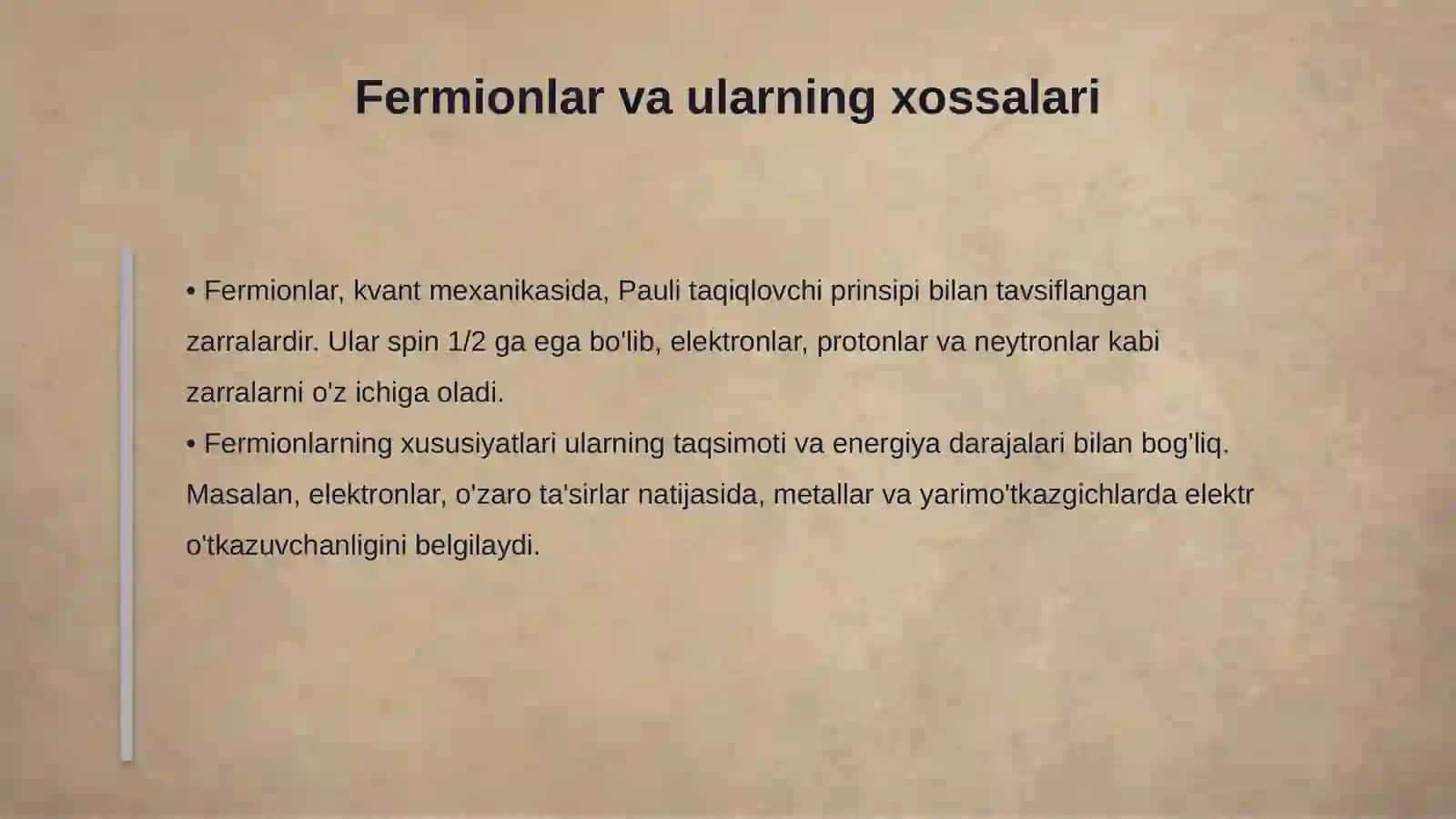 Kvant statistik fizikasi. Fermionlar va bozorlar. Fermi-Dirak va Boze-Enshteyn taqsimot funksiyalari 4