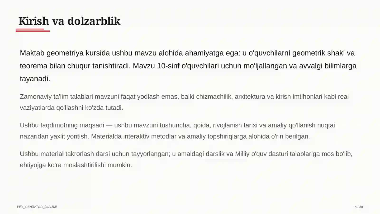 Geometriya (7– 11) — takrorlash darsi uchun 4