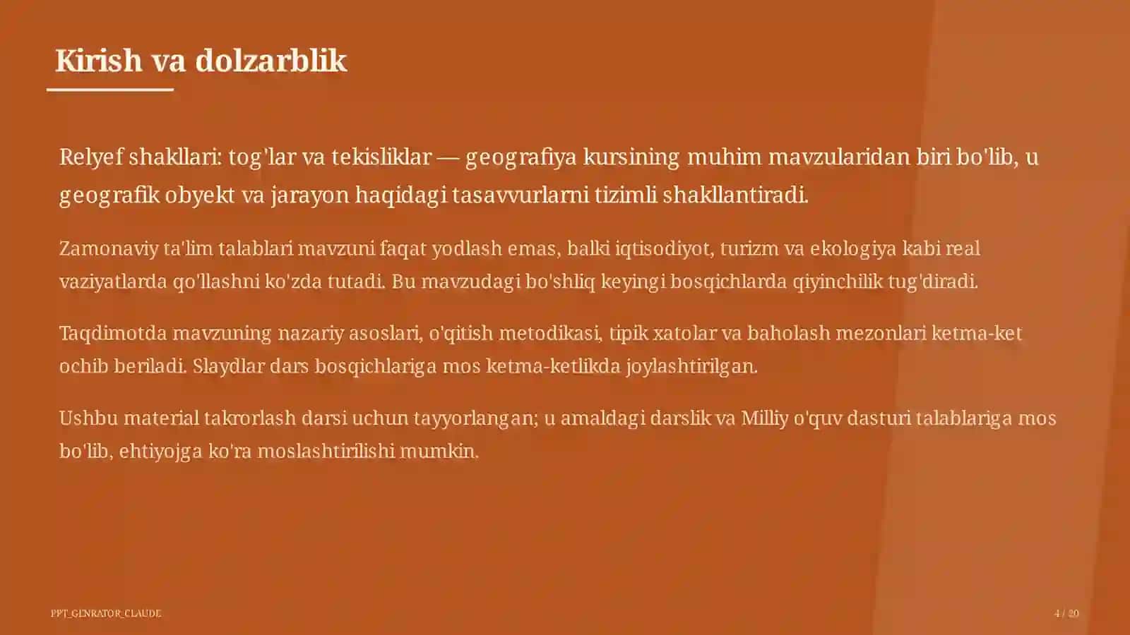 Relyef shakllari: tog'lar va tekisliklar (5-sinf) 4