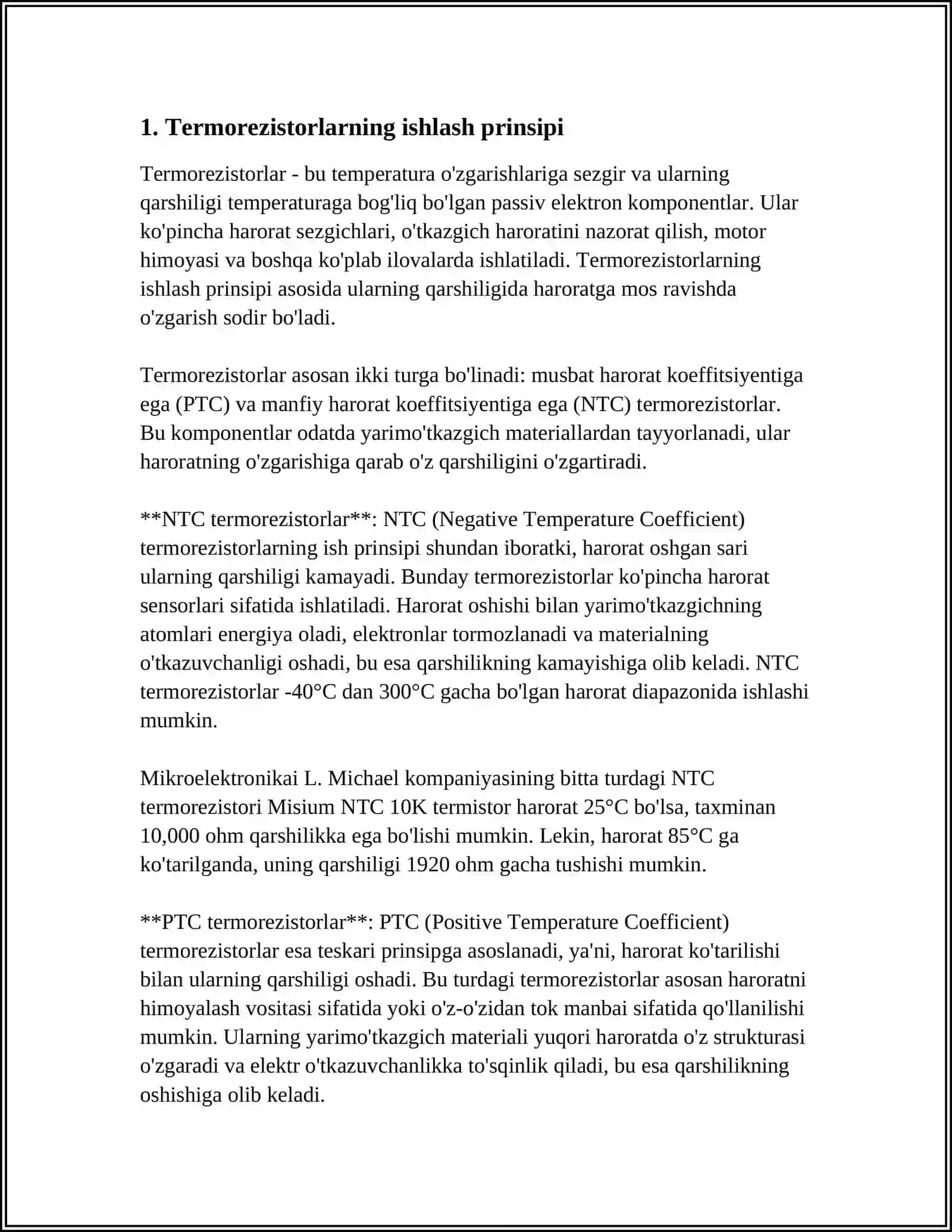 TERMOREZISTOR, FOTOREZISTORLAR VA ULARNING QO'LLANISH SOHALARI 4