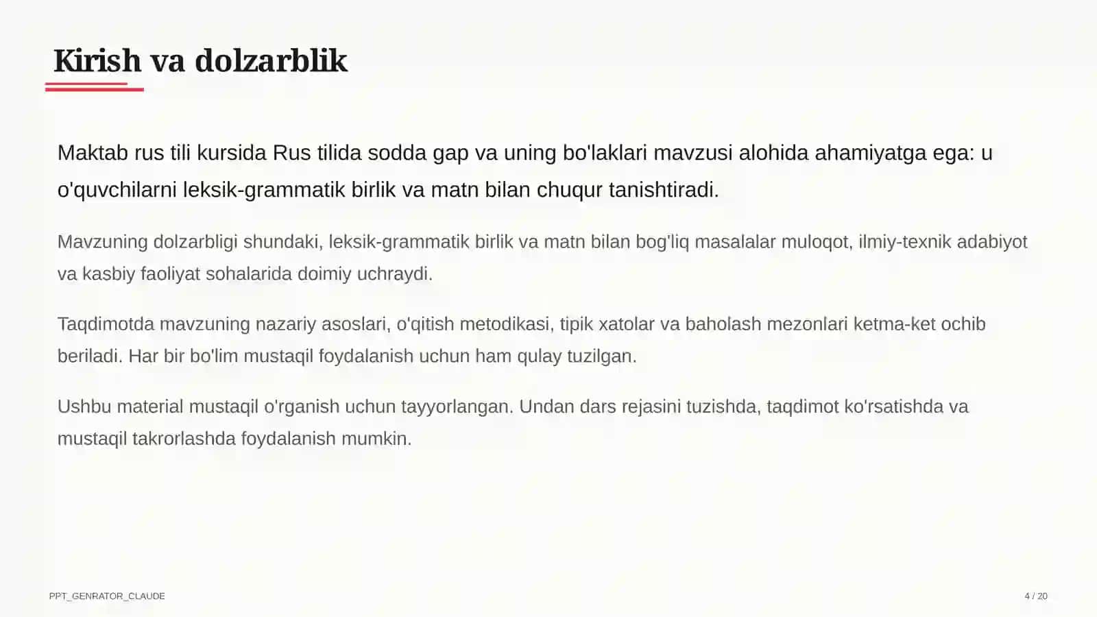 Rus tilida sodda gap va uning bo'laklari (8-sinf) 4