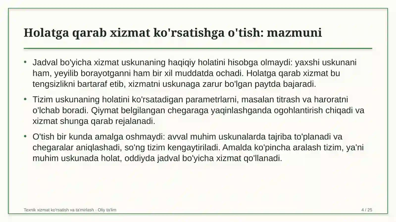 daryo transportida holatga qarab texnik xizmat ko'rsatishga o'tish 2177 4
