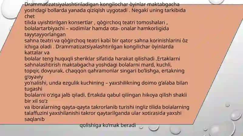 Maktabgacha yoshdagilarni ingiliz tilida o'qitishda dramatizatsiyadan foydalanish 4