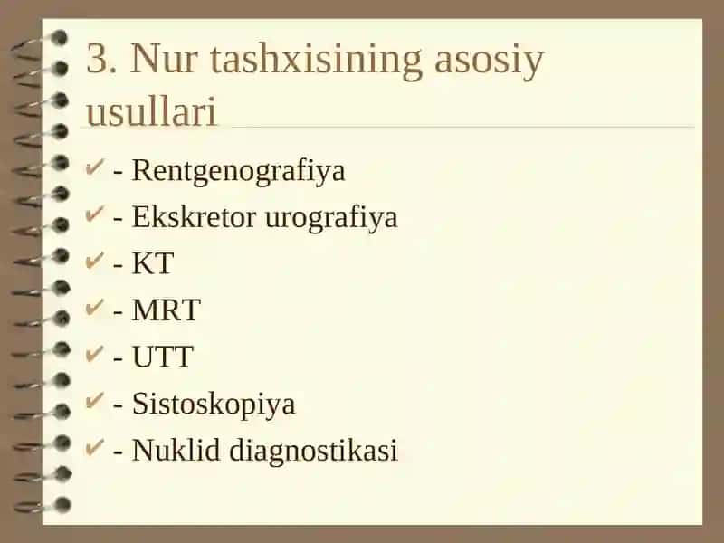 Siydik ajratuvchi yo‘llar va jinsiy a’zolar kasalliklarining nur tashxisi 4