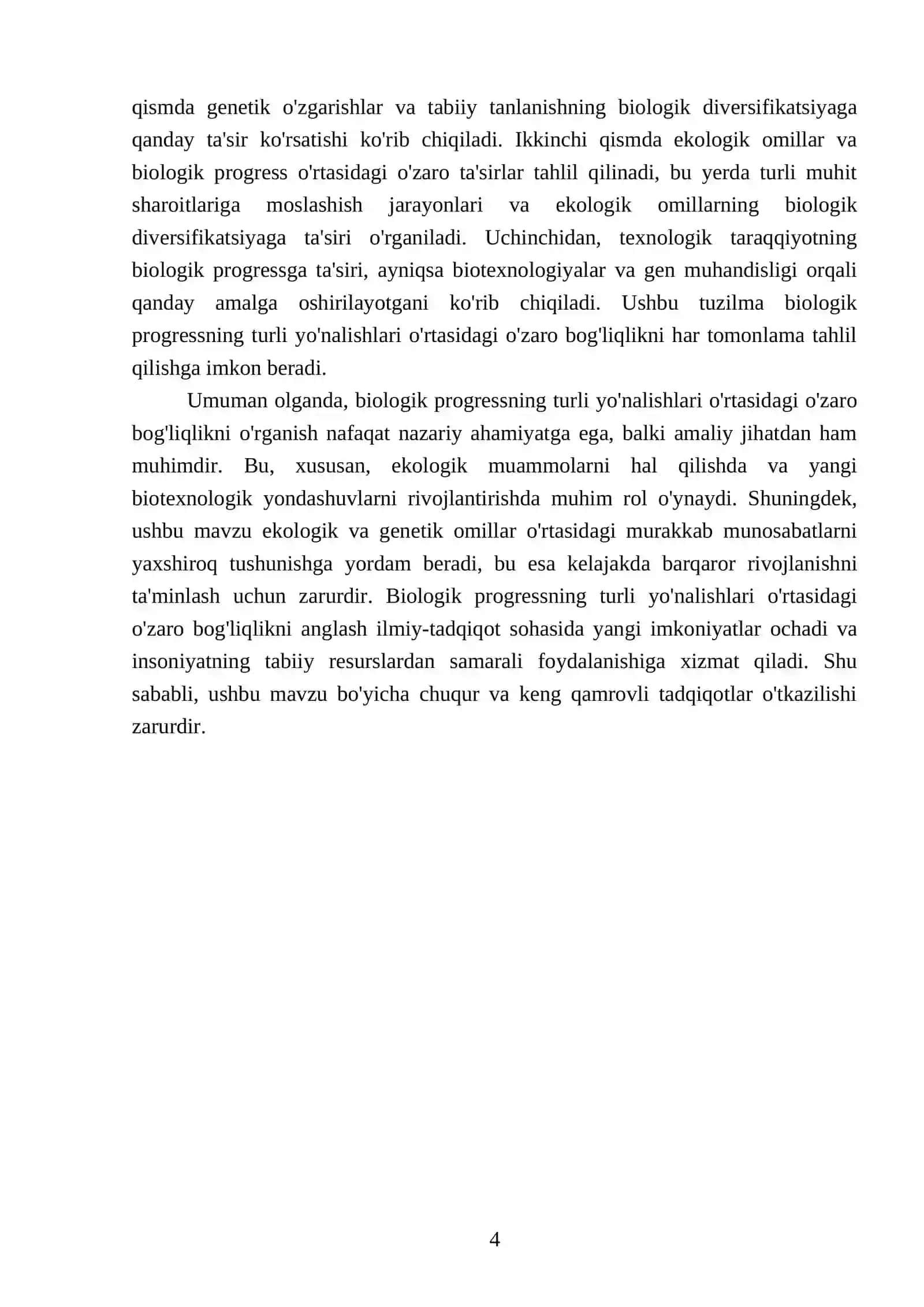 Biologik progressning turli yo'nalishlari o'rtasidagi o'zaro bog'liqlikligi 4