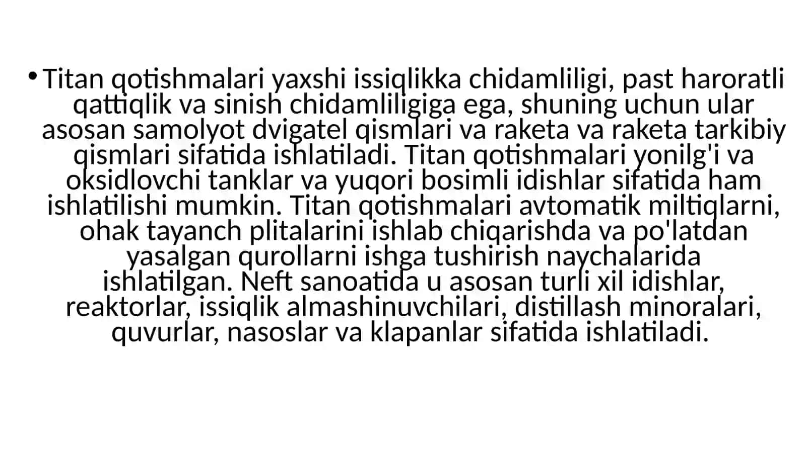 Titan  guruhchasi  elementlarining ishlatilishi 4