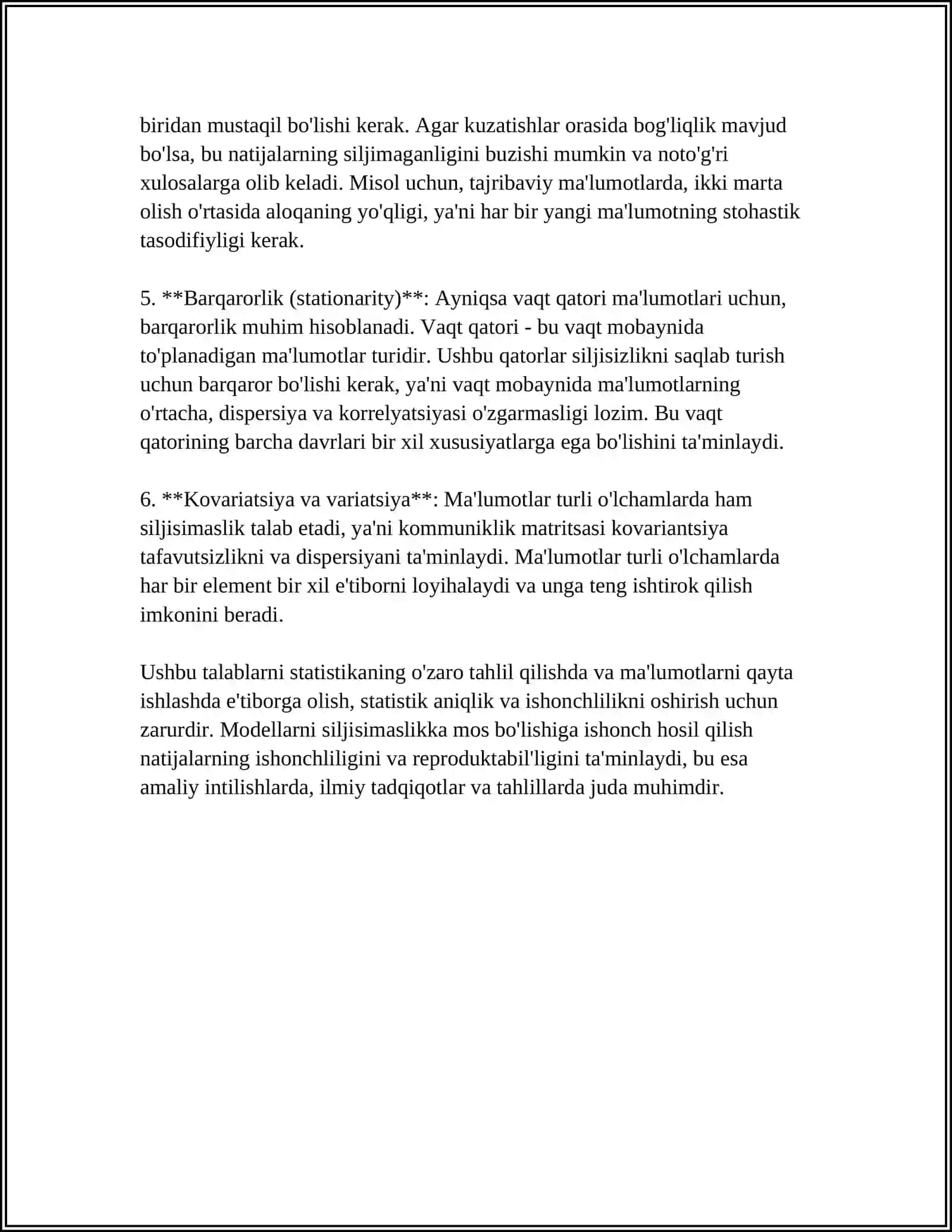 STATISTIK BAHOLARGA TALABLAR:SILJIMASLIK,ASOSLILIK,EFFEKTIVLIK 4
