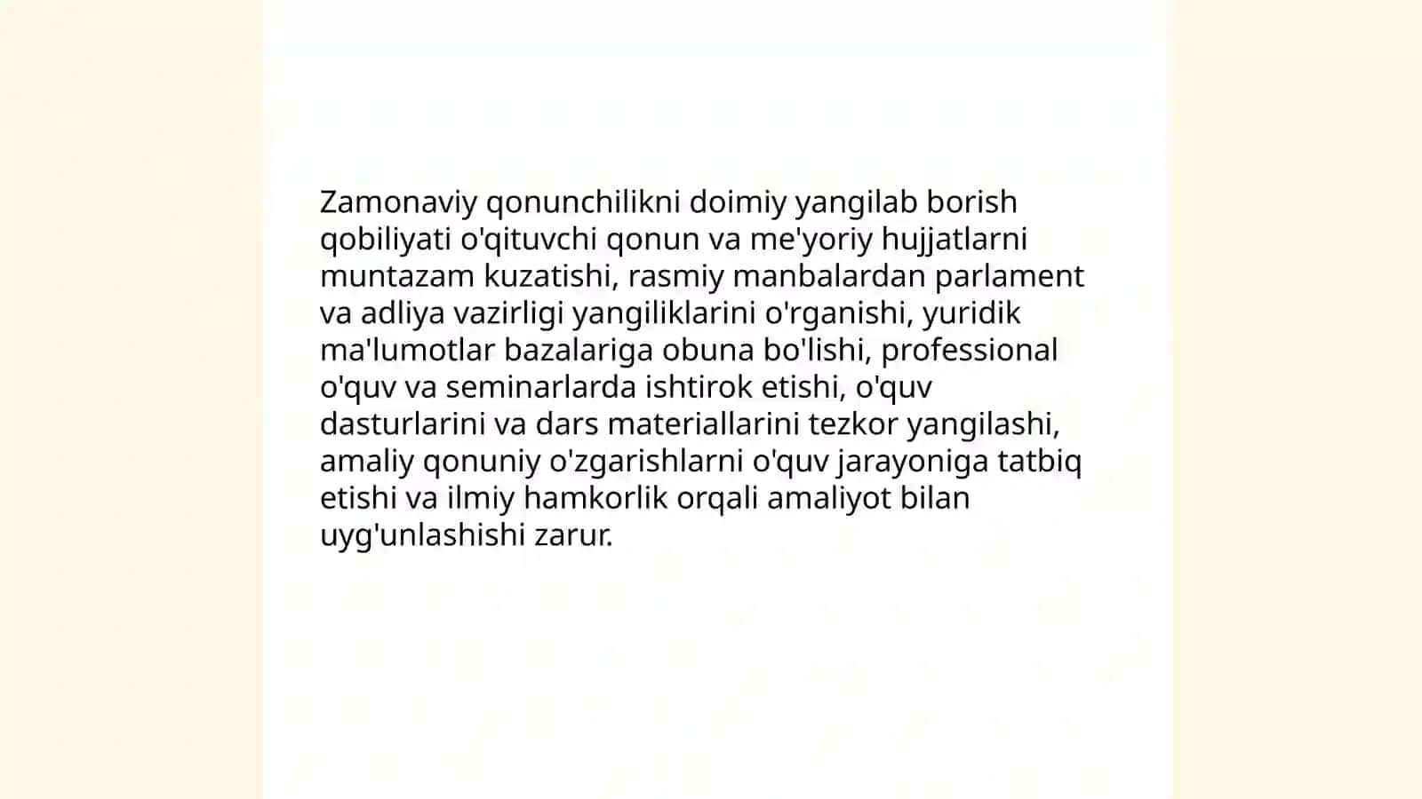 Zamonaviy huquq fani o'qituvchisiga qo'yiladigan talablar 4