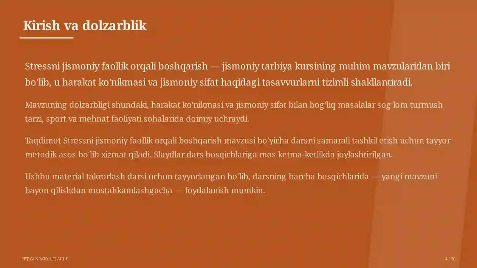 Stressni jismoniy faollik orqali boshqarish (11-sinf) 4