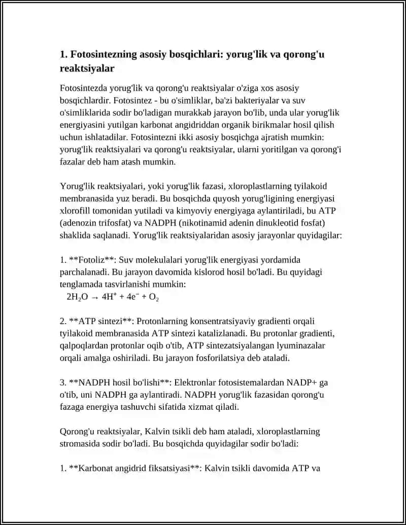 FOTOSINTEZ VA MAHSULDORLIK HAQIDA REFERAT 4