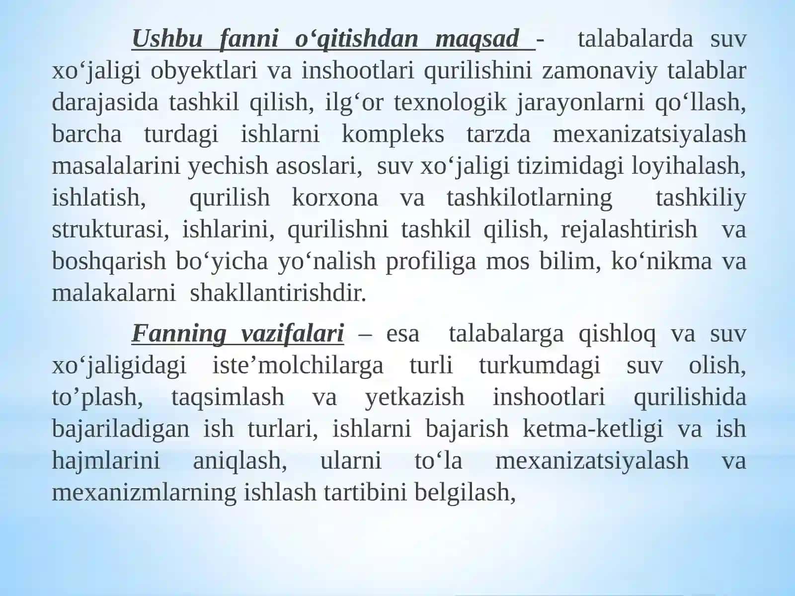 Gidrotexnika ishlarini bajarish fanining vazifasi va maqsadi 4