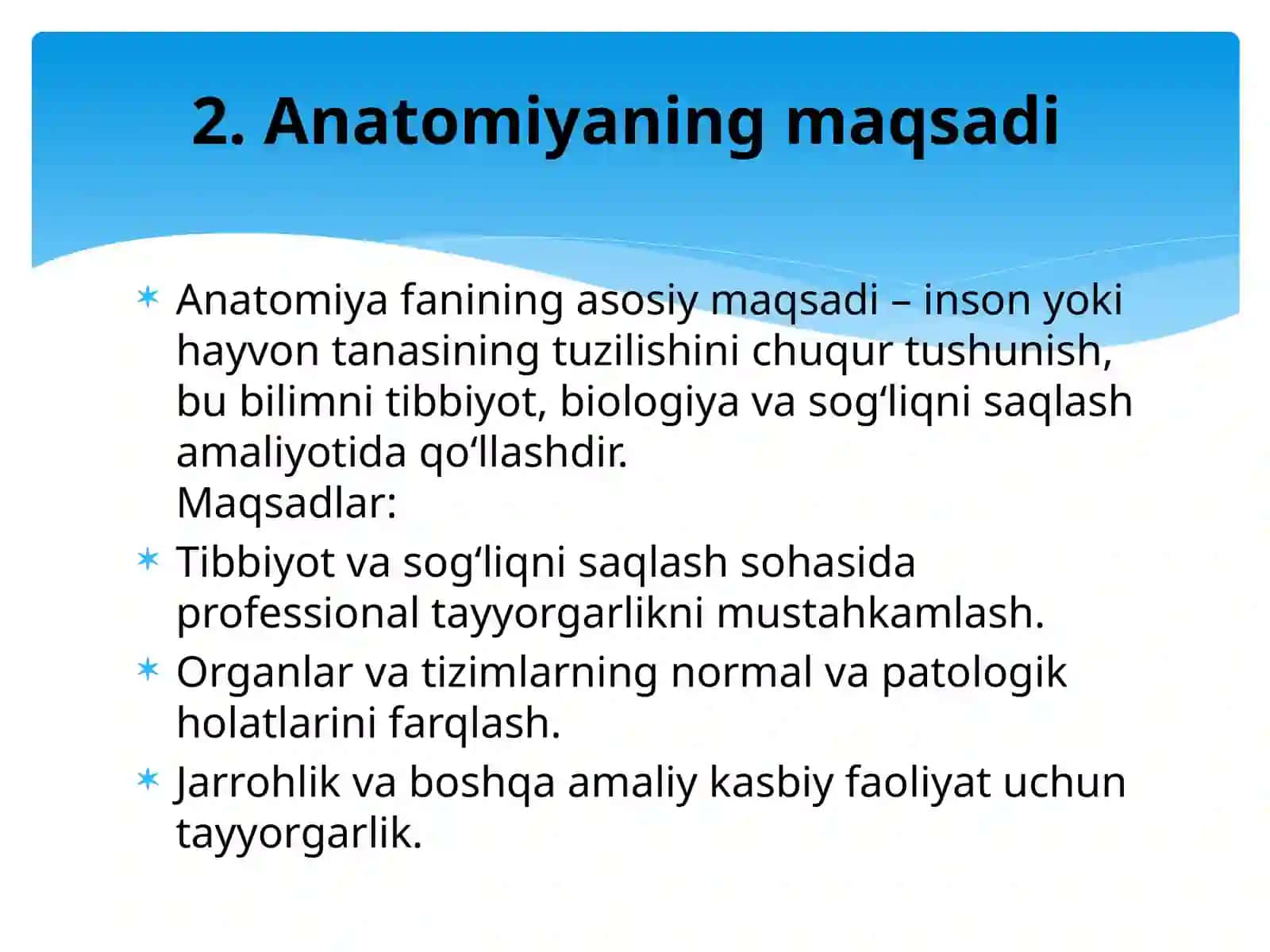Anatomiyaning predmenti,maqsadi,vazifalari va o’rganish usullari 4