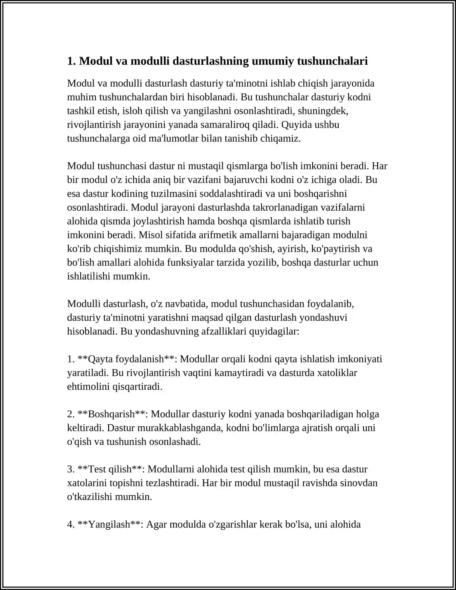 C# VA PASCAL, C++ VA BOSHQA TILLARDA MODULLI DASTURLASH 4
